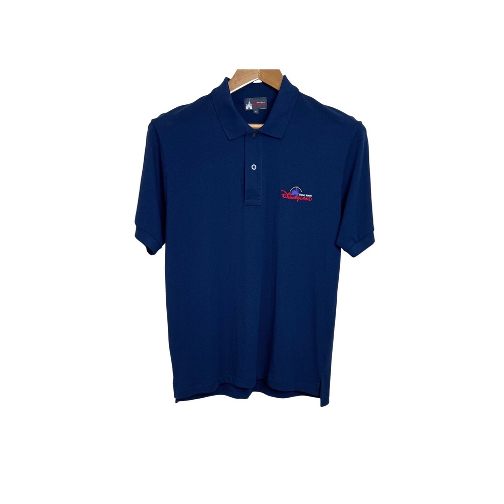 Disney Hong Kong Disneyland Polo Mens XL Blue Embroidered Logo Short Sleeve G30